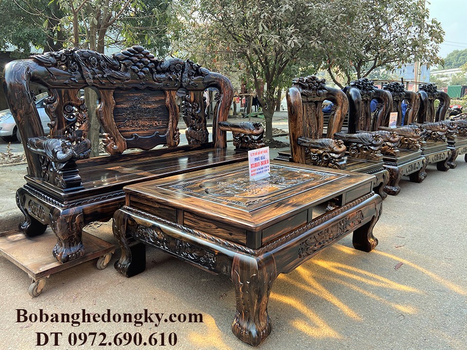 Bàn ghế phòng khách gỗ mun